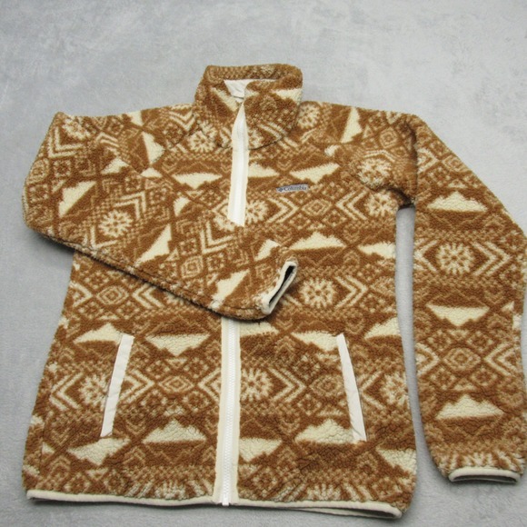 Columbia Jacket Womens XS‎ Brown Aztec Full Zip Pockets Cozy Warm  Fleece - Picture 1 of 12